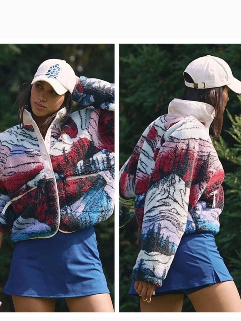 Free People FP Movement Small S hit the slopes fleece jacket mountain landscape